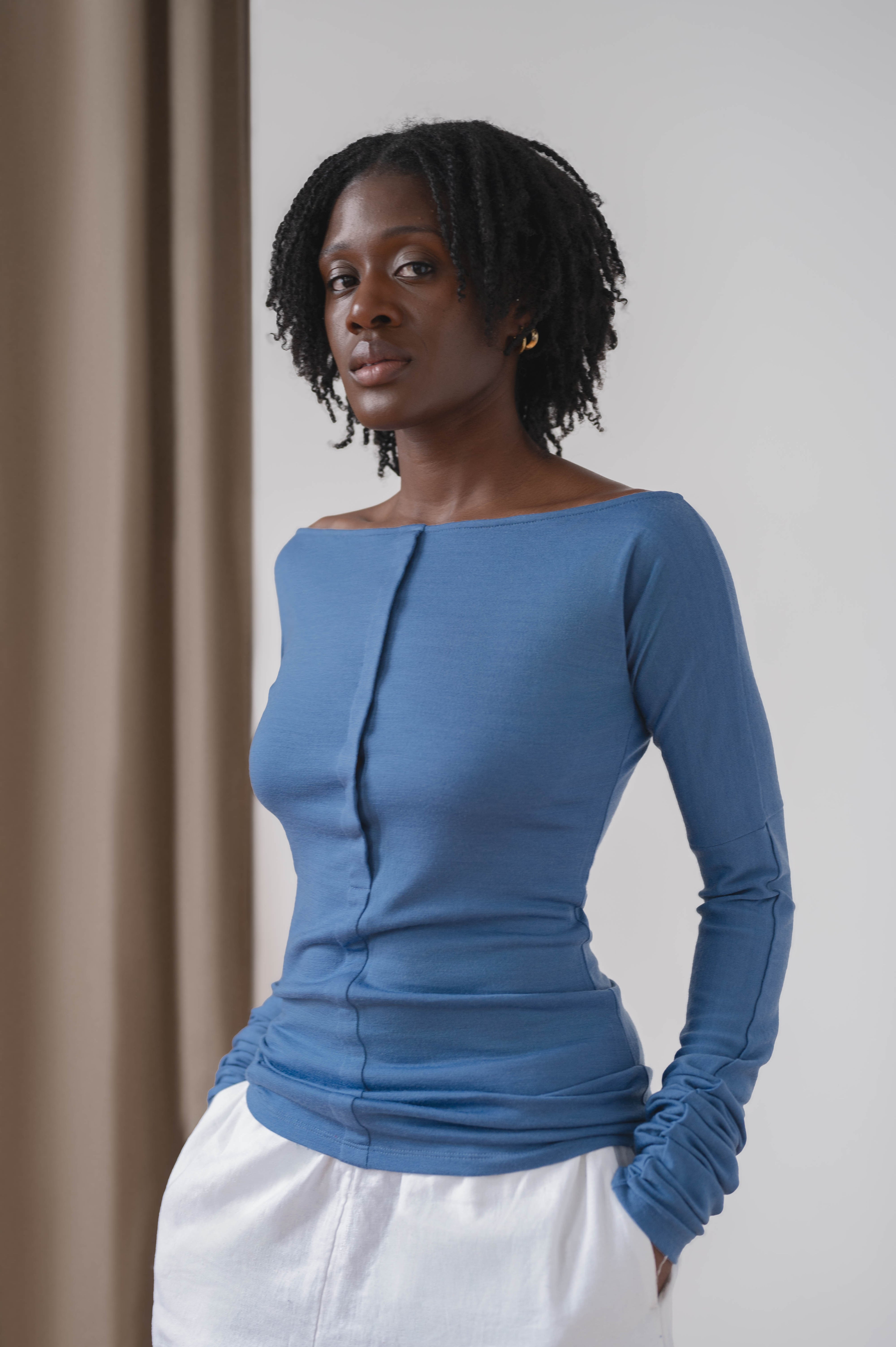 fluid wool top - blue